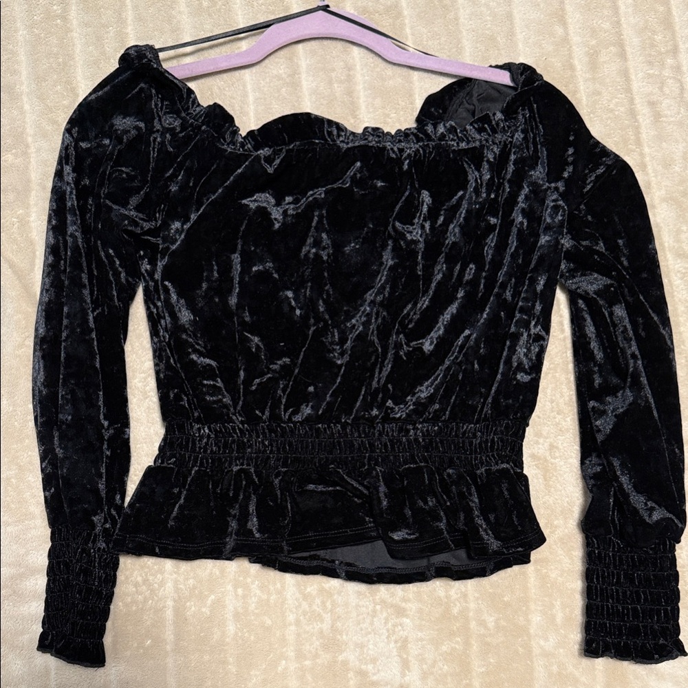 Elegant Black Velvet Off the Shoulder Women's Top
